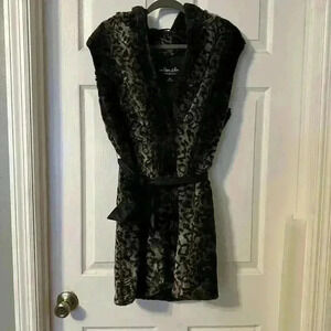 Outdoor Edition by Parkhurst Gray Black Animal Print Faux Fur Long Vest Size S